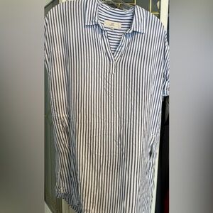 Thread & Supply Blue White Striped Tunic/Dress Large Side Slits Casual